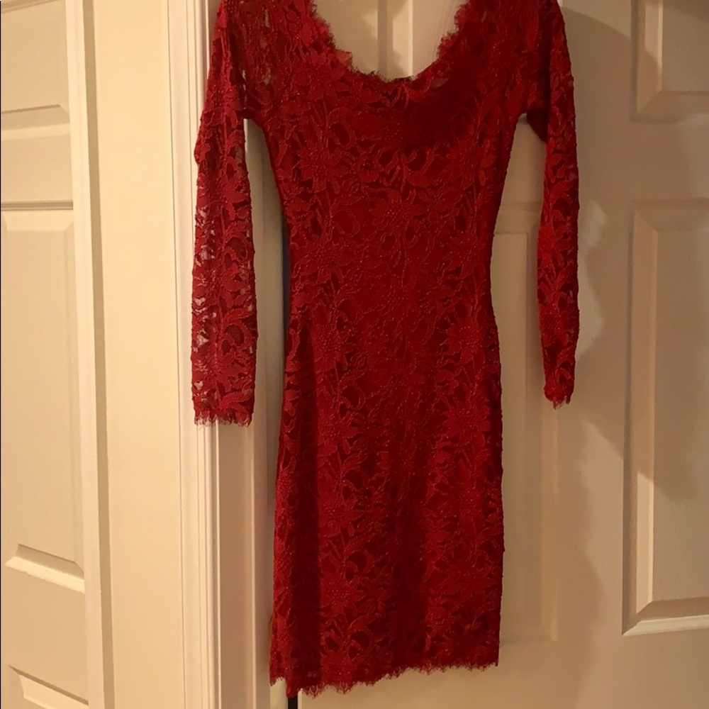 Red lace see through arms